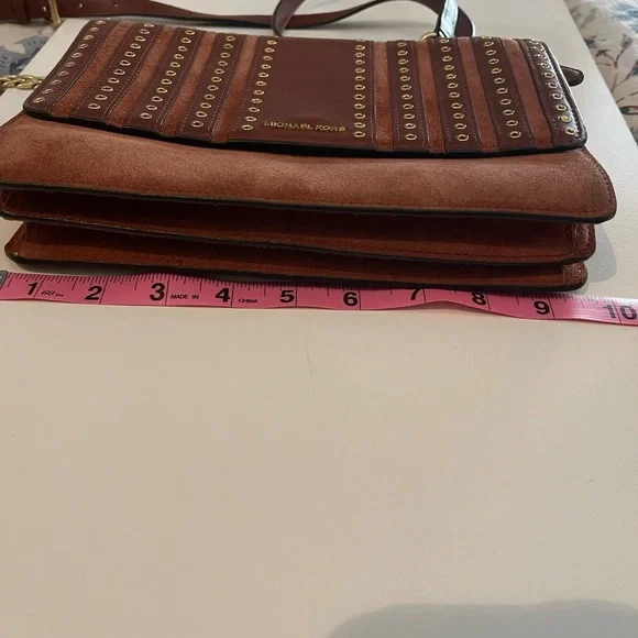 Michael Kors Brooklyn Grommet Large Leather Suede Crossbody Bag in Brick Red - Picture 7 of 8